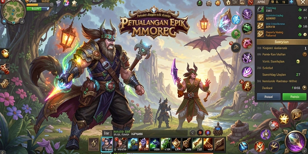 Screenshot gameplay karakter beraksi di dunia MMORPG.