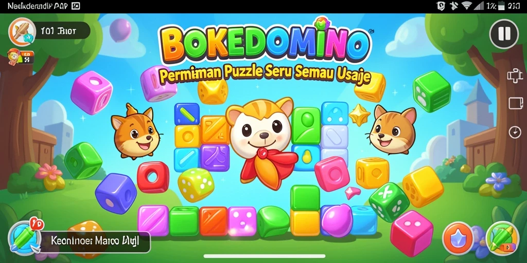 Tampilan gameplay BOKEDOMINO dengan berbagai level Puzzle menantang.