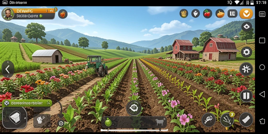 Tampilan gameplay DEWAPG yang seru dan penuh warna saat bertani.