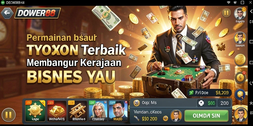 Screenshot gameplay DOWER88 menampilkan pengelolaan bisnis Tycoon yang seru.