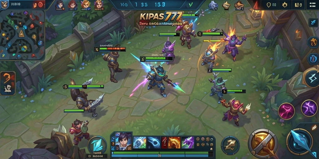 Screenshot gameplay KIPAS777 menampilkan aksi seru di medan perang MOBA.