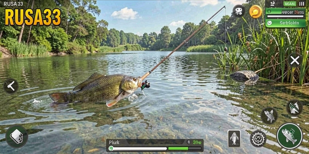 Screenshot gameplay RUSA33 yang menunjukkan pengalaman memancing yang seru.
