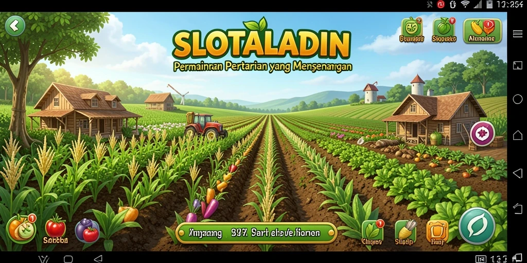 Screenshot gameplay SLOTALADIN menampilkan aktivitas bertani yang seru.