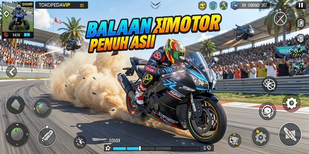 Gameplay TOKOPEDIAVIP yang mendebarkan saat balapan motor.